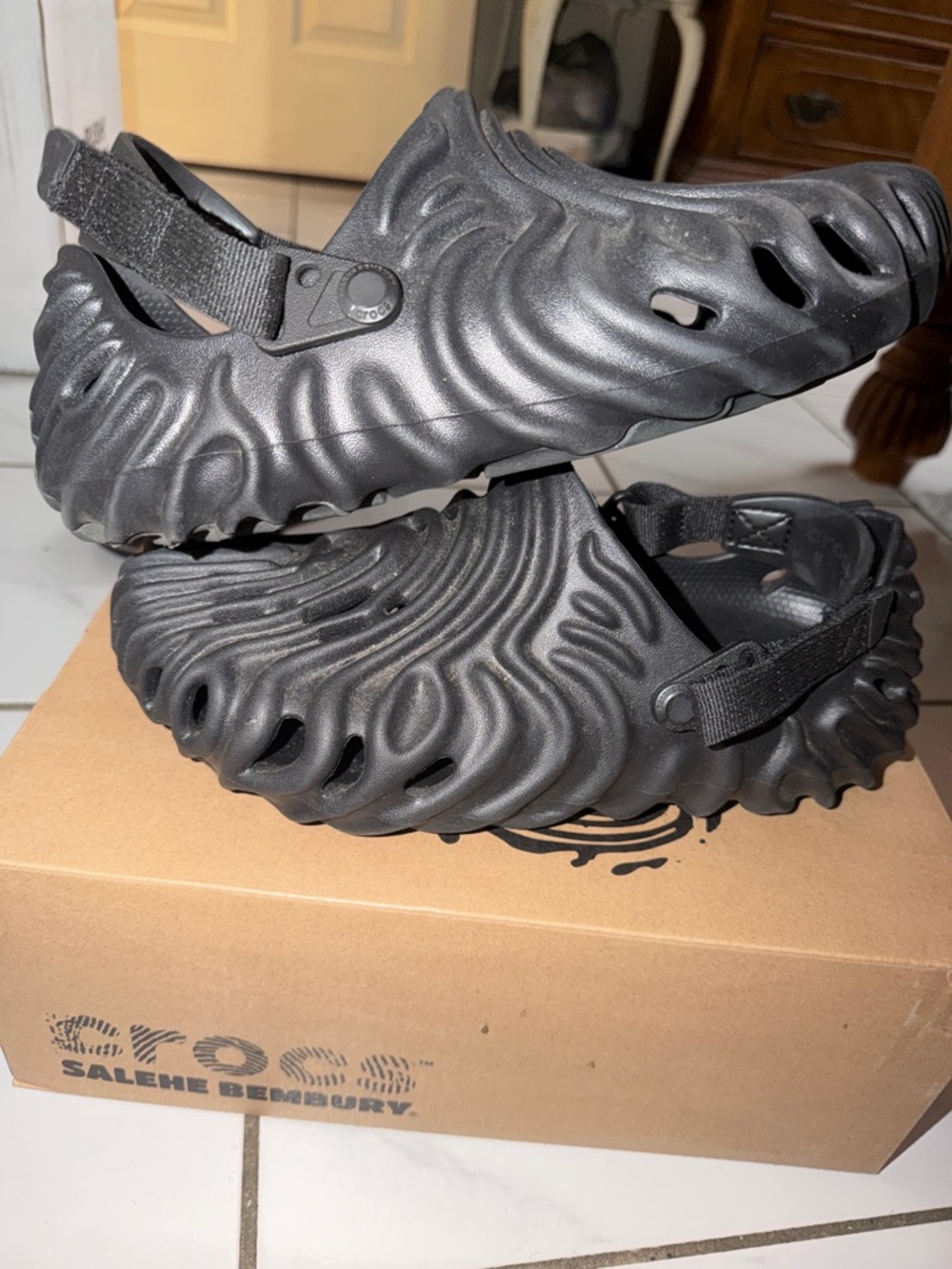 CROCS Black Wave-Textured Slip-On Clogs